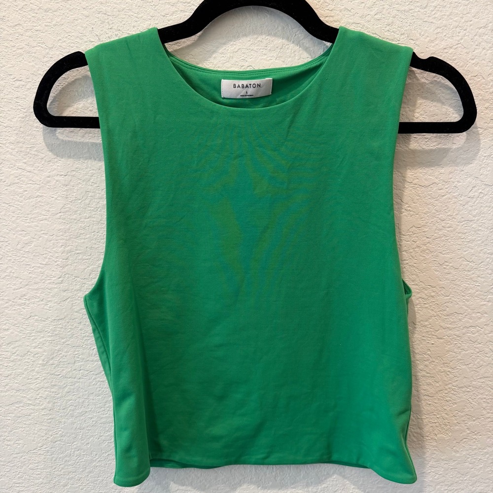 Babaton Aritzia Kelly Green Ribbed Crop Tank Top Sleeveless Crew Neck Large